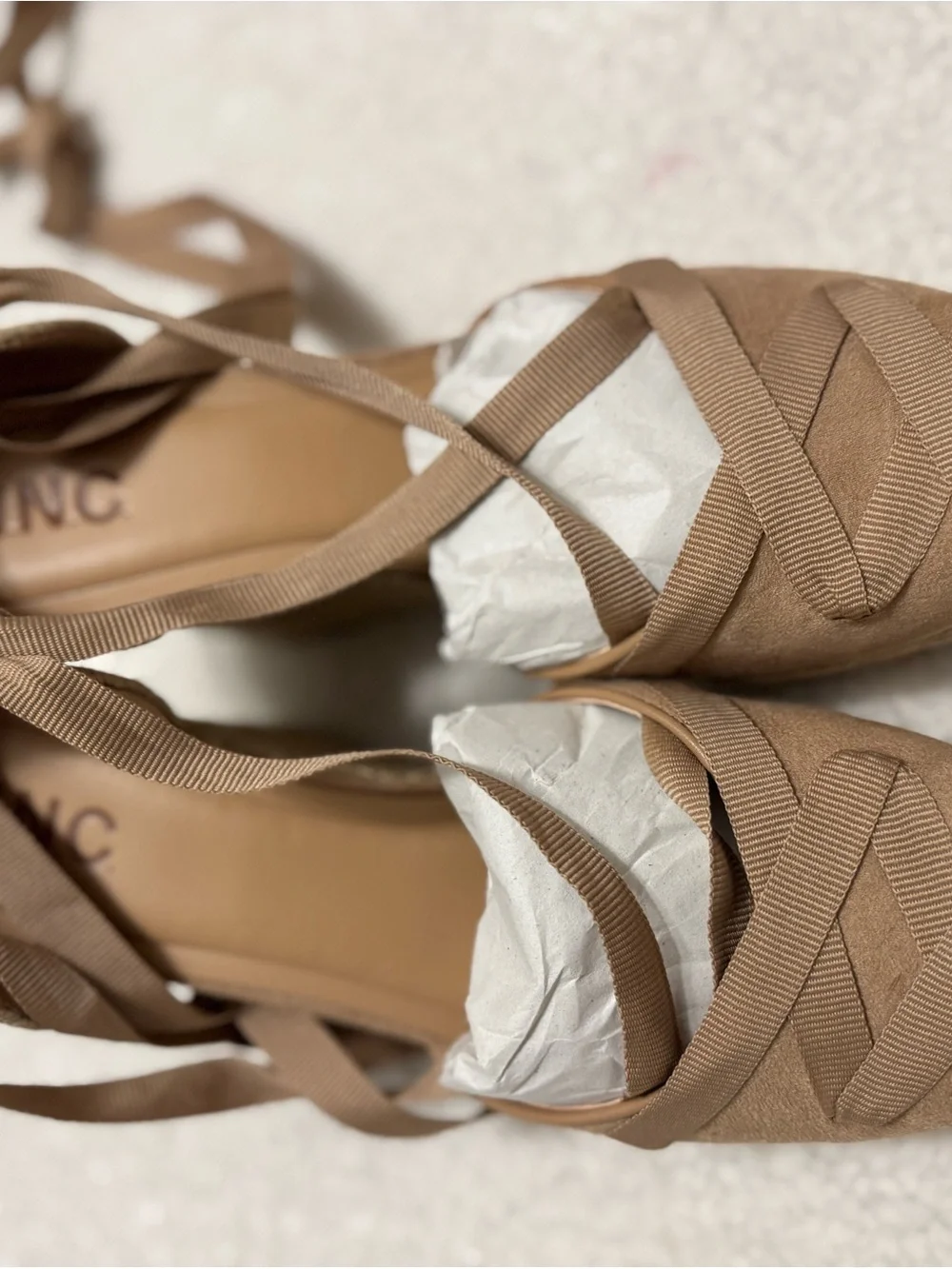 INC International Concepts Beige Lace-Up Espadrille Wedges